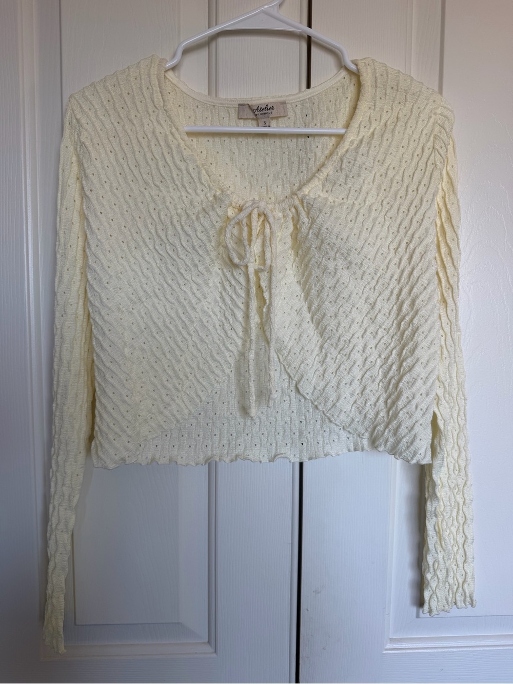 ATELIER Cream Knit Tie-Front Cropped Cardigan